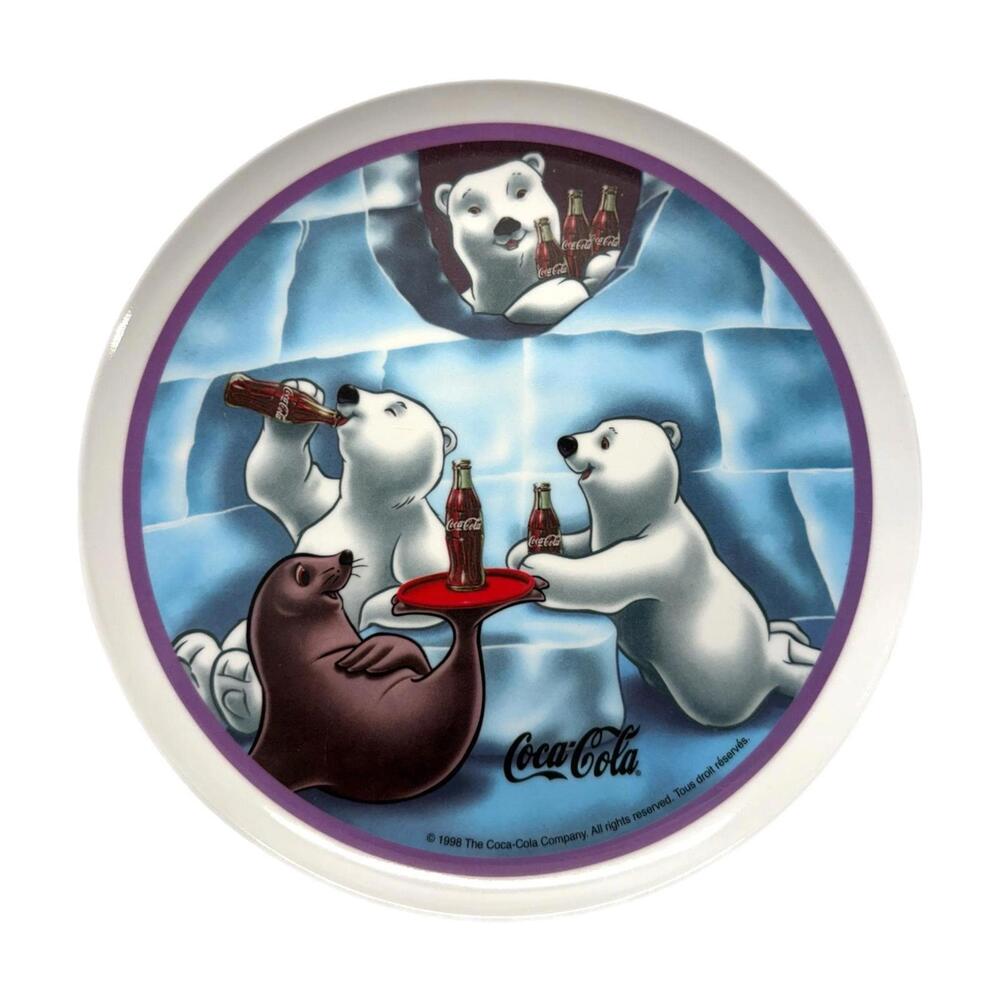 1998 Vintage Coca-Cola Polar Bears & Seal Collectible Plastic Melamine 8” Plate
